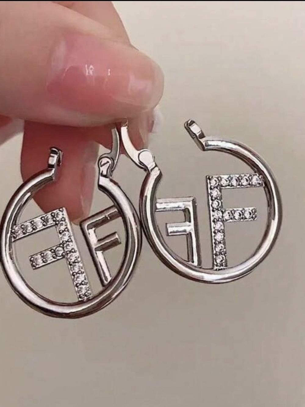 Crystal-Embellished Silver Hoop Initial Earrings